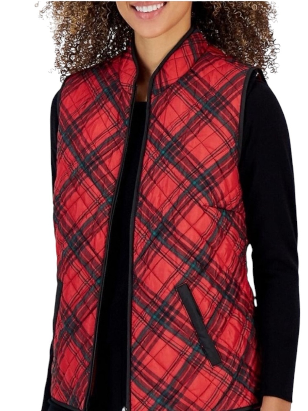 KAREN SCOTT Plaid Quilted Vest in Red/Green/Black Size MED β Holidays!!!